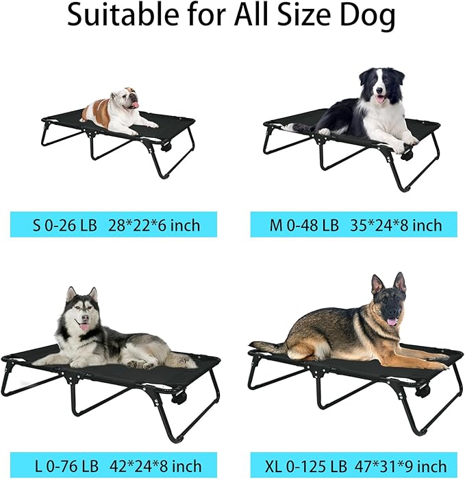 Elevated Raised Small Meduim Dog Bed Cots,Cooling Foldable No Assembly Need Pet Hammock Bed with Breathable Mesh, Indoor Outdoor Dog Pet Bed for Small Meduim Dogs, Chew Proof, Black-PurrikoPets