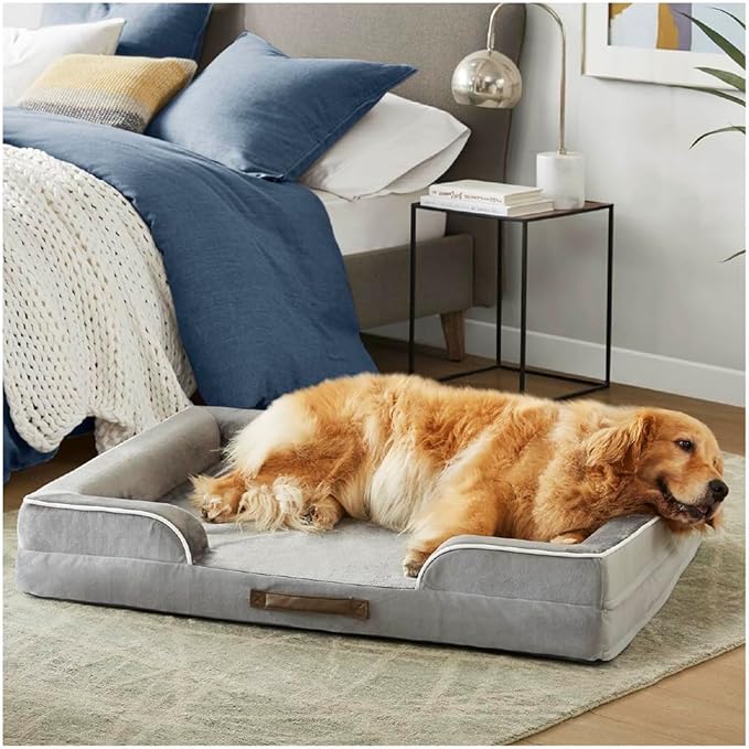 Friends Forever Orthopedic Dog Bed for Extra Large Dogs, Waterproof Memory Foam Dog Sofa Bed XL with Removable Washable Cover, Ally Grey, 42x32x7-PurrikoPets