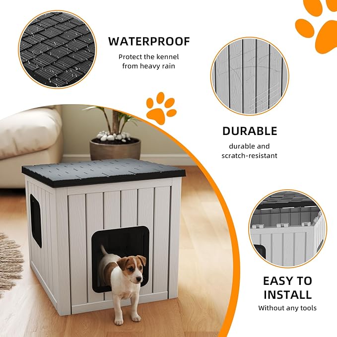Dog House Small Dog Houses Outdoor with Sloped Roof Waterproof Ventilated Design Easy to Clean Elevated Floor Easy Assembly for Middle Sized Dogs-PurrikoPets