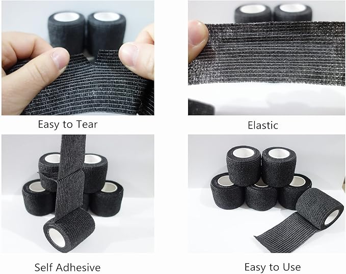 6 Pack 2" x 5 Yards Self Adhesive Bandage Wrap Breathable Cohesive Vet Wrap for Pets, Elastic Self-Adherent Tape for Sports, Wrist, Ankle (Black)-PurrikoPets