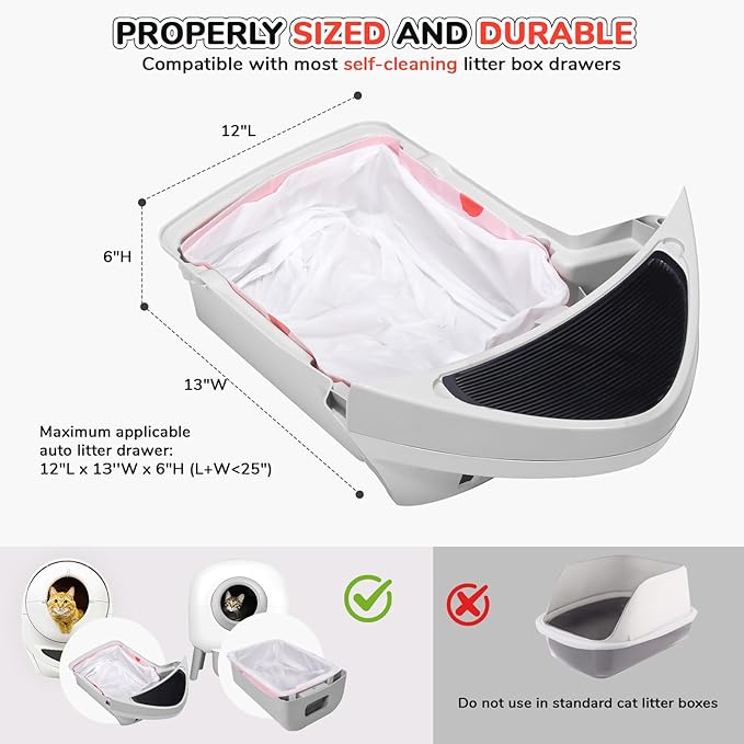80 Count Thicken Cat Litter Box Liners for Automatic Cat Litter Box and Litter-Robot 4/3, Heavy-Duty Drawstring Kitten Litter Drawer Liners Disposable 25" x 16"-PurrikoPets