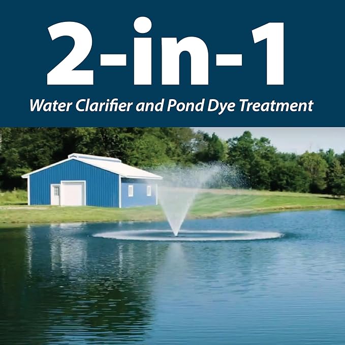 Airmax Pond Dye Plus, Nature's Blue Colorant & Natural Beneficial Bacteria, Large Pond & Lake Water Clarifier & Color Treatment, Shade Plants & Algae from Sunlight, Fish & Livestock Safe, 1 Gallon-PurrikoPets