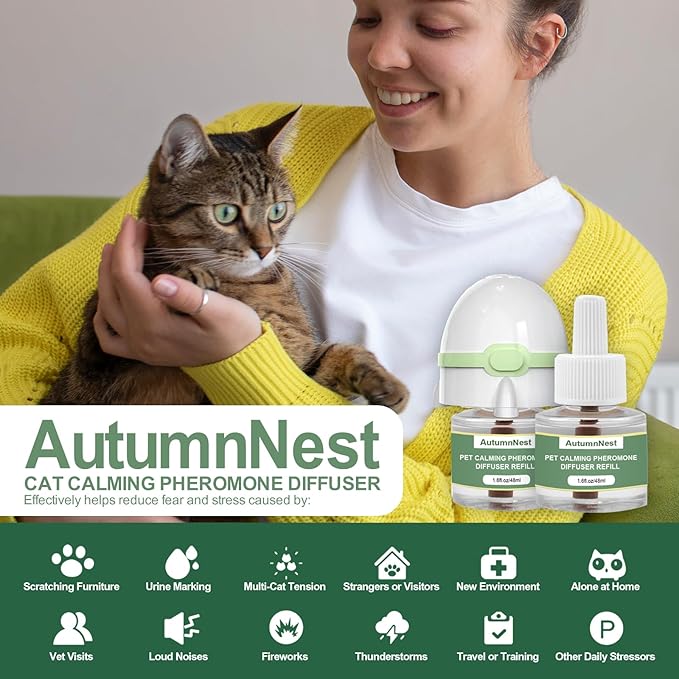 6-in-1 Cat Calming Pheromone Diffuser Kit, Cat Calming Diffuser for Anxiety Relief, Aggression, Scratching, Urine Marking, Fighting, Meowing, Hiding, Safe for All Cats, 120 Days Support-PurrikoPets
