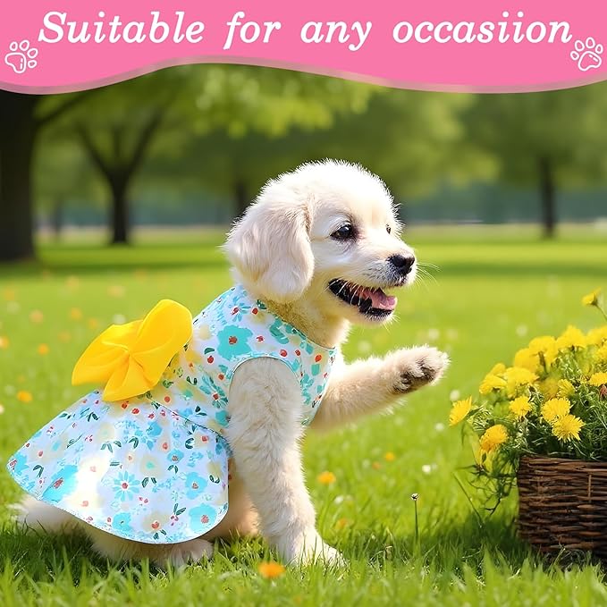 8 Pcs Summer Hawaiian Dog Dresses, Dog Bowknot Dresses Cute Hawaii Puppy Dress Soft Lightweight Clothes Princess Outfits Pet Skirts for Girl Dogs Beach Parties(Medium)-PurrikoPets