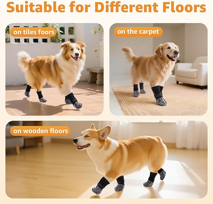 Double Sides Non-Slip Dog Socks to Prevent Licking Paws - Strong Traction for Hardwood Floors, Senior Dogs, Paw Protector, Dog Socks with Grippers - Black-PurrikoPets