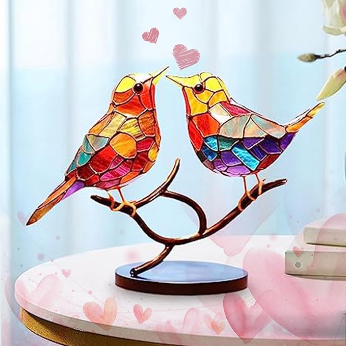 2Birds on a Branch, Metal Desktop Plane Shape Decorations, Home Bird Decorations for Office, Window, Aviary, Garden, Gifts for Bird Lovers, Boxed Set.-PurrikoPets