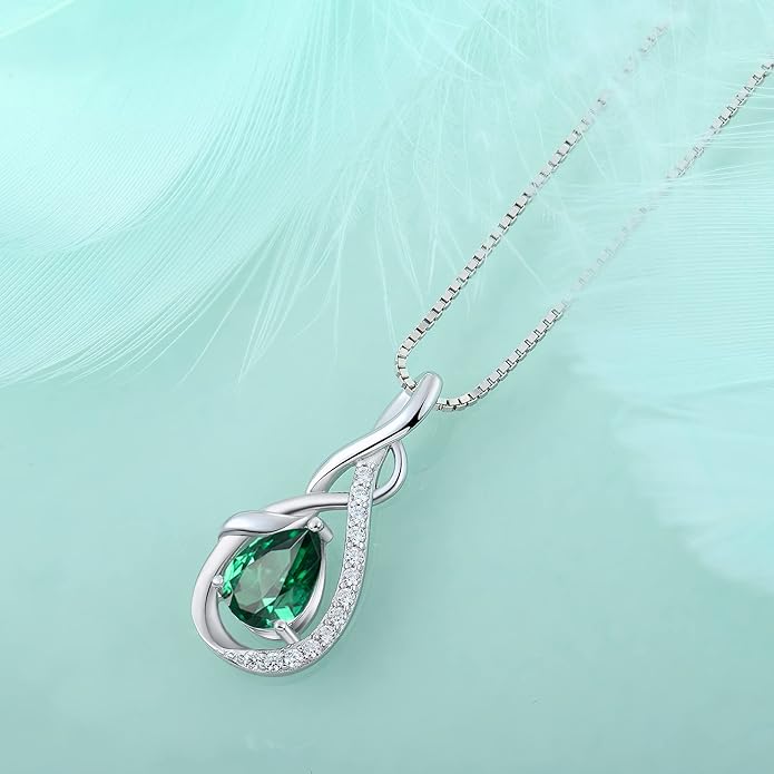STARCHENIE Infinity Teardrop Pendant Necklace for Women 925 Sterling Silver Birthstone Jewelry