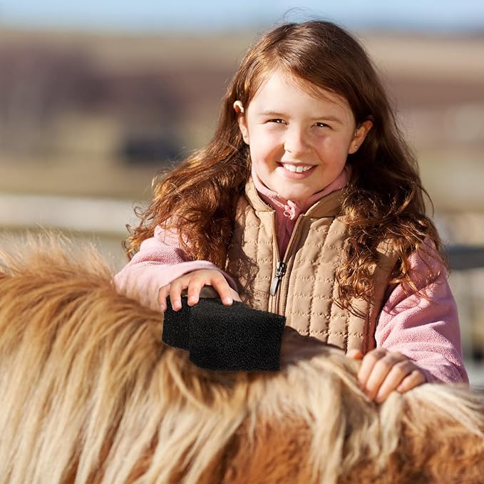 Eaasty 3 Pcs Horse Groomer Sponge Scrubber Massager Horse Grooming Brush Kit Supplies Large Soft Care for Cleaning Washing Bathing, Black, 4.33 x 7.87 x 2.56 Inch-PurrikoPets