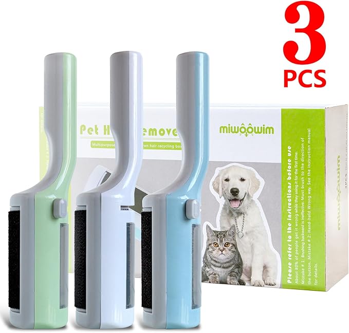 3 Packs Pet Hair Remover Roller Lint Brush and Reusable Lint Roller Dog & Cat Hair Remover for Rug, Furniture, Couch, Car, Carpet, Clothes and Bedding Multi-Surface Fur Removal Tool-PurrikoPets