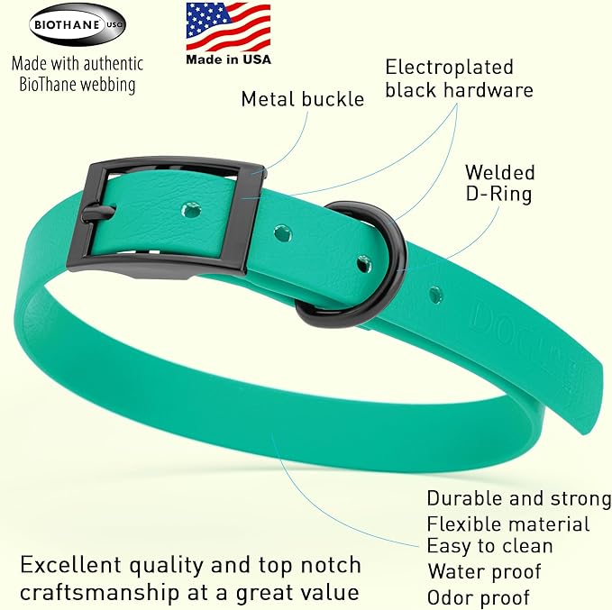 Dogline Biothane Waterproof Dog Collar Strong Coated Nylon Webbing with Black Hardware Odor- Proof for Easy Care Easy to Clean High Performance Fits Small Medium or Large Dogs, Teal-PurrikoPets