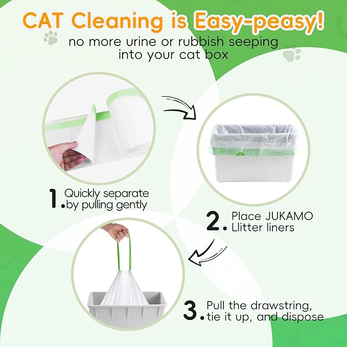 120 Pack Cat Litter Box Liners for Meo Want SC01, MW-SC02, MW-LR01,1.5 Mil Thick Drawstring Heavy Duty Leak-proof Disposable Smart Self-Cleaning Litter Box Robot Waste Drawer Trash Bags 18" x 12.6"-PurrikoPets