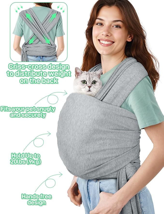 Dog Sling Swaddle Carrier for Small Dog, Cat Front Carriers for Small Pet up to 20lbs, Puppy Pouch with Adjustable Straps, Hands Free Pet Sling, Anti Anxiety Puppy Sling (Light Grey)-PurrikoPets