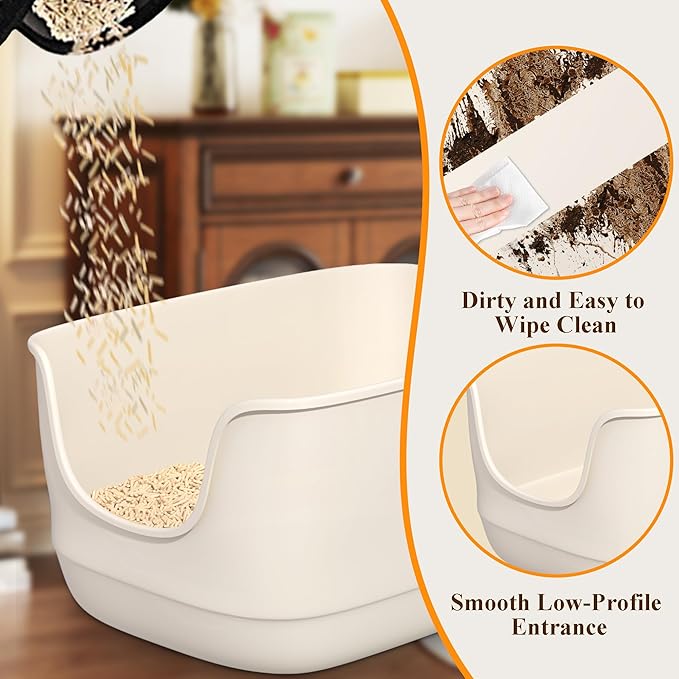 Gefryco Large Cat Litter Box with High Sided 24.6"x18.3"x12.2" - Jumbo Extra Large Open Anti - Splashing High Wall for Multiple Cats (White)-PurrikoPets