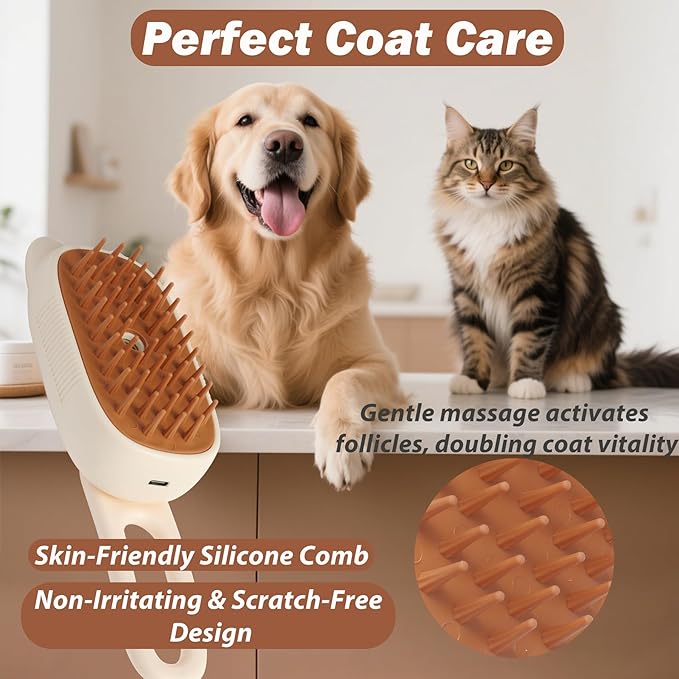 4 in 1 Cat Steam Brush Rechargeable Anti-Static Pet Spray Hair Removal Comb for Shedding and Grooming Multi-functional Pet Massage Brushes for Cats Dogs Small Animals-PurrikoPets