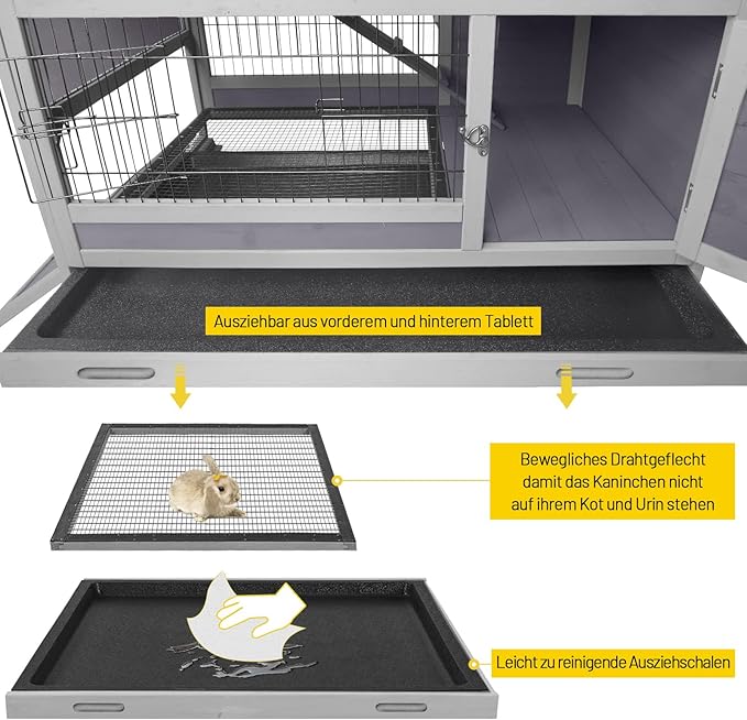 Aivituvin Rabbit Hutch Rabbit Cage Outdoor & Indoor on Wheels Bunny cage with Deep No Leak Pull Out Tray,Upgrade Version (Gray)-PurrikoPets