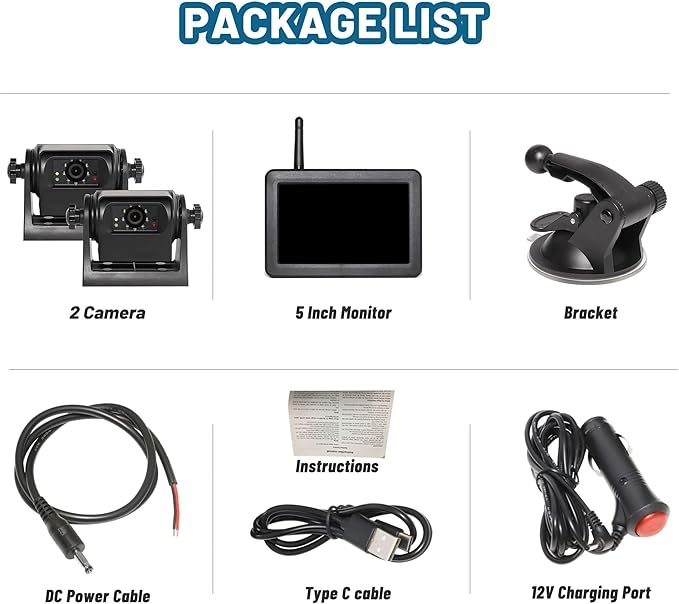 EWAY 2 Magnetic Wireless Backup Cameras HD1080P w/ 5" Split Screen Monitor Portable No Wiring Trailer Hitch IR Night Vision Rear View Camera for Truck Pickup RV Camper 5th Wheel Boat Horse Trailer-PurrikoPets