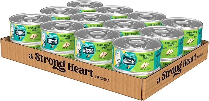 A Strong Heart Canned Wet Cat Food, Turkey & Giblets Dinner - 5.5 oz Cans (Pack of 24), Made in The USA with Real Turkey & Savory Giblets-PurrikoPets