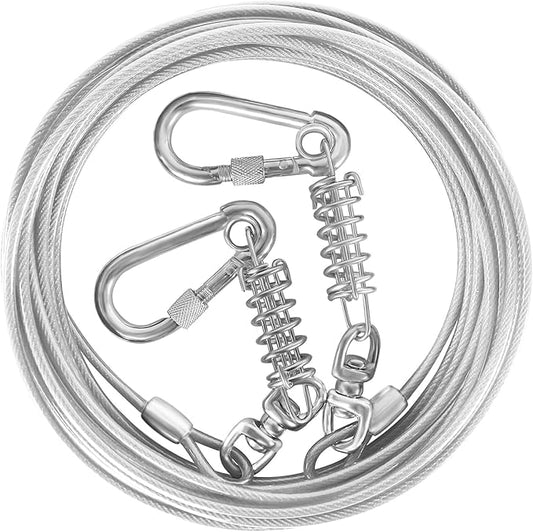 Dog Tie Out Cable 10/15/20/25/30FT Dog Run Cable Rosy Pink/Blue/Purple/Silver/Red/Green/YellowTie Out Cable for Large Dogs Heavy Duty for Outside Hold Large Dogs Up to 250LBS-PurrikoPets