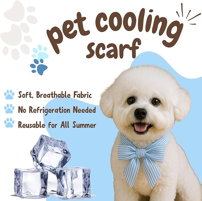 4pcs Cooling Scarf for Pets,Summer Cooling Scarves Keep Cats and Dogs Cool, Reused,Rrecycled,Suitable for Dogs (4pcs-Blue Stripe)-PurrikoPets