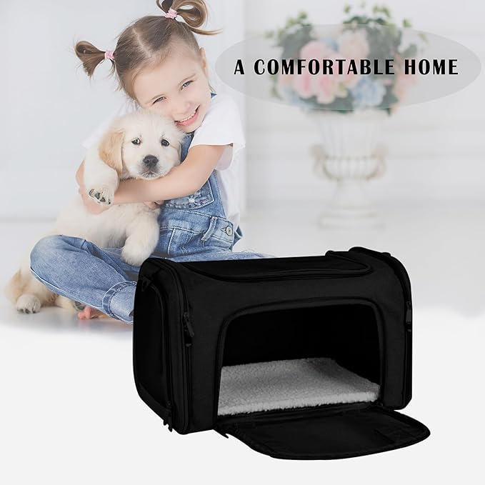 Airline Approved Soft Sided Pet Carrier for Small and Medium Dogs, Cats, and Puppies (Up to 15 lbs), Collapsible Portable Travel Bag for Dogs Cats (Black)-PurrikoPets