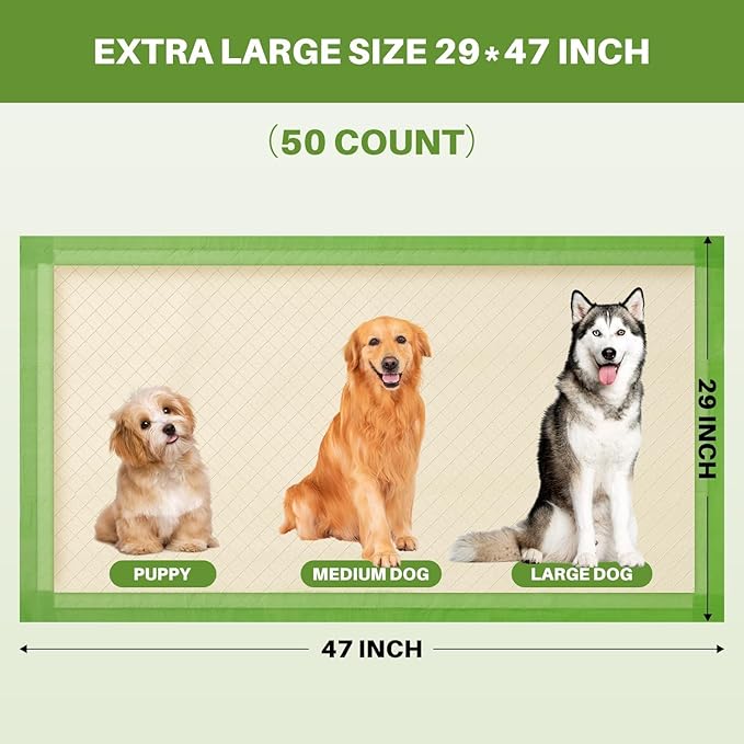 Gardner Pet Dog Pee Pads Extra Large 29"x47", XL Thicker ECO Green Disposable Puppy Training Pads Super Absorbent Full Edge-Wrapping Pad for Dogs, Puppies, Cats, Rabbits (50 Count)-PurrikoPets