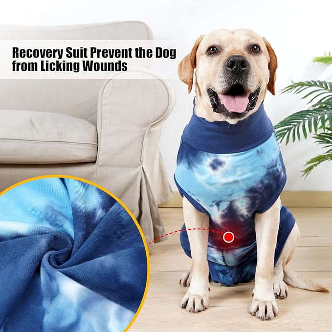 Dogs Onesie Suit for Male/Female Breathable Dog Recovery Tie Dye Pjs Wound After Surgery Wear, Prevent Licking Wounds, E-Collar & Cone Alternatives XL Blue2-PurrikoPets
