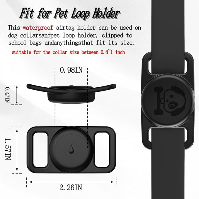 2 Pack Waterproof AirTag Dog Collar Holder Compatible with Apple AirTag, Silicone Hidden Loop Holder for Airtag Tracker, Anti-Lost Dog Collar Air Tag Accessories(Black,Black)-PurrikoPets