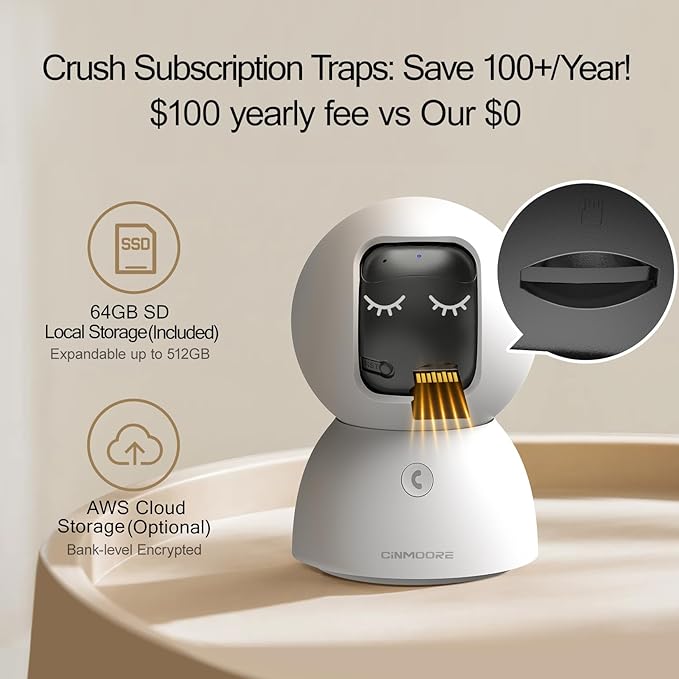 3K Pet/Dog Camera Indoor w/Phone App, No Monthly Fee 64GB Local Storage & AI Tracking Face ID, 2.4/5GHz WiFi Cameras for Home Security Baby Monitor, Pan/Tilt, 2-Way Talk-PurrikoPets