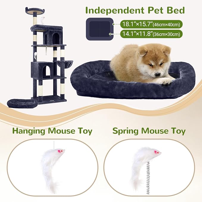 Globlazer Heavy Duty Cat Trees for Large Cats, Sturdy 72in Maine Coon Cat Tree for Large Cats 20 lbs+ Heavy Duty Cat Tower for Adult Biggest Cat with 6 Scratching Posts, Hammock, S72, Smoky Gray-PurrikoPets