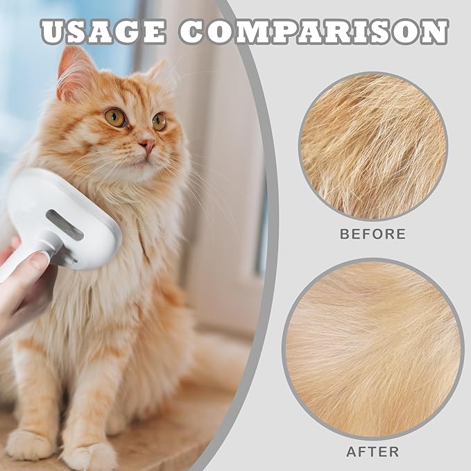 3-in-1 Steam Brush for Cats & Dogs – Hair Removal Comb with One-Click Release & Water Spray – Grooming Brush for Shedding, Long/Short Hair-PurrikoPets