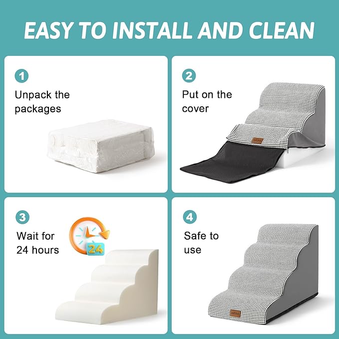 Dog Stairs for Small Dogs 15.7" H, Curved Dog Step for Puppy, Older Cat, Medium Pet Ramp for Sofa, Couch or Chair, Ladder with High Density Foam, 15.7x22.4x15.7 inch, 3 Step, White Black-PurrikoPets