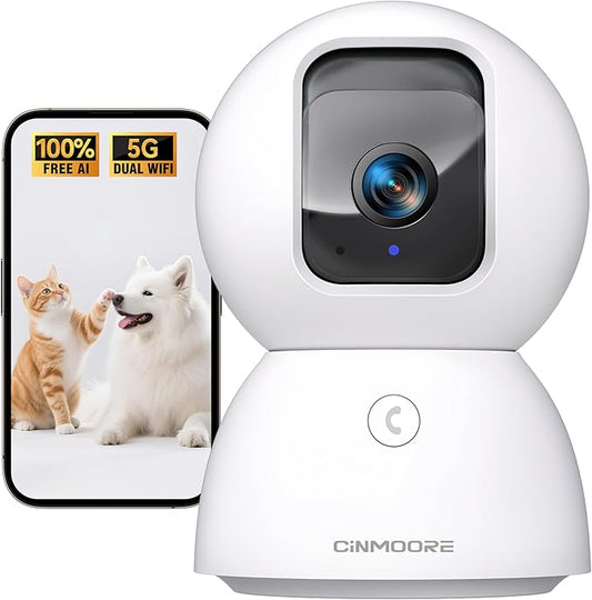 3K Pet/Dog/Cat Camera with Phone App, No-Subscription Local Person/Pet/Face Detection, 5G Security Camera Indoor, PTZ WiFi Cameras for Home Security, 0-Glow Night Vision, Full Duplex Audio-PurrikoPets