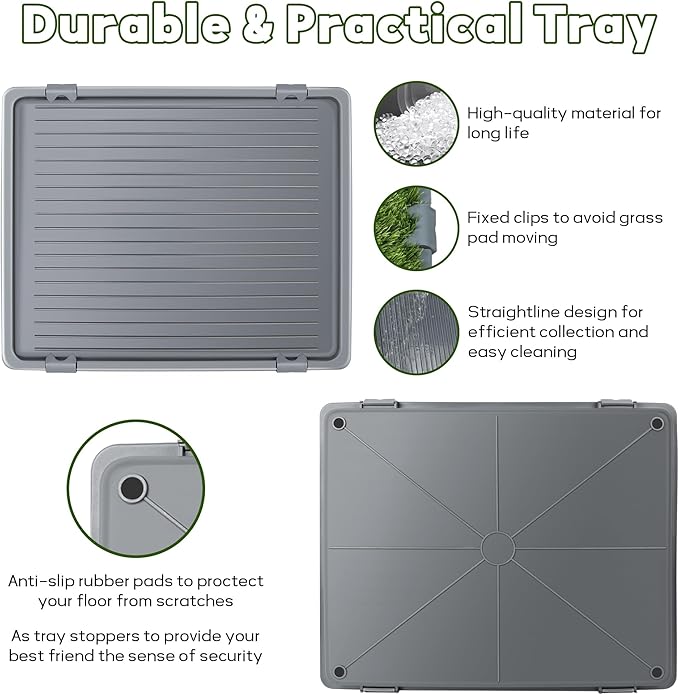 Dog Grass Pad with Tray: 2 Pack Grass Pee Pads for Dogs Potty for Puppy Training, 22"x18" Artificial Turf for Dogs with Collection Tray for Indoor /Outdoor /Patio /Balcony, Grey-PurrikoPets