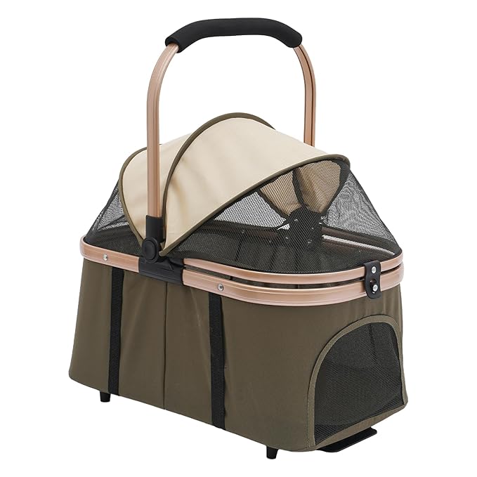 2-Layers Pet Stroller for 2 Cats/Dogs,Foldable Lightweight 77lbs Capacity Carrier, 4 Wheels, Removable Basket & Storage Pocket,for Small Pets (Green)-PurrikoPets