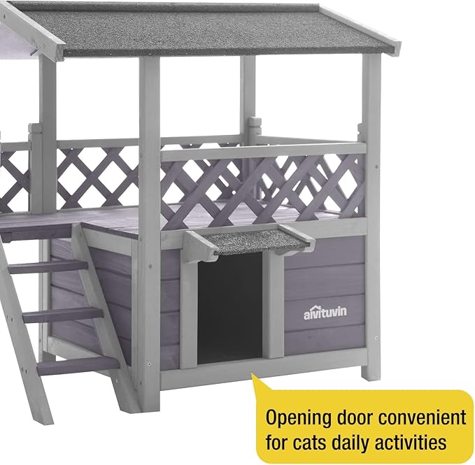 Aivituvin Cat House Outdoor Indoor Feral Kitty Shelter with Escape Door for Cats, Weatherproof Roof-PurrikoPets