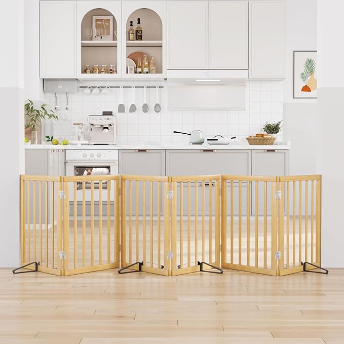 Extra Wide Dog Gates for Doorways, Bamboo Dog Gates for The House Stairs, Freestanding Pet Gates for Dogs, Doogie Puppy Fence Gate-PurrikoPets