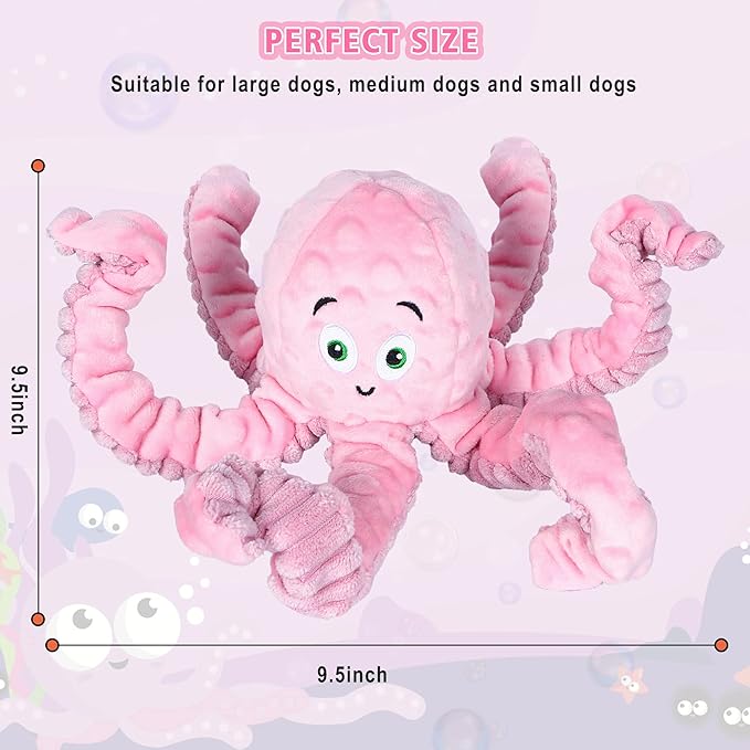Dog Squeaky Toys Octopus - Tough Plush Large Medium & Small Dog Toys - Stuffed Animals Puppy Toys (Octopus Pink)-PurrikoPets