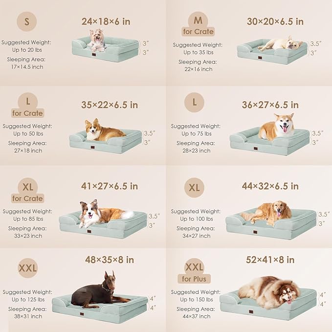 EHEYCIGA Orthopedic Dog Bed for Medium Dogs, Waterproof Memory Foam, Sage Green, 30"L x 20"W x 6.5"Th-PurrikoPets