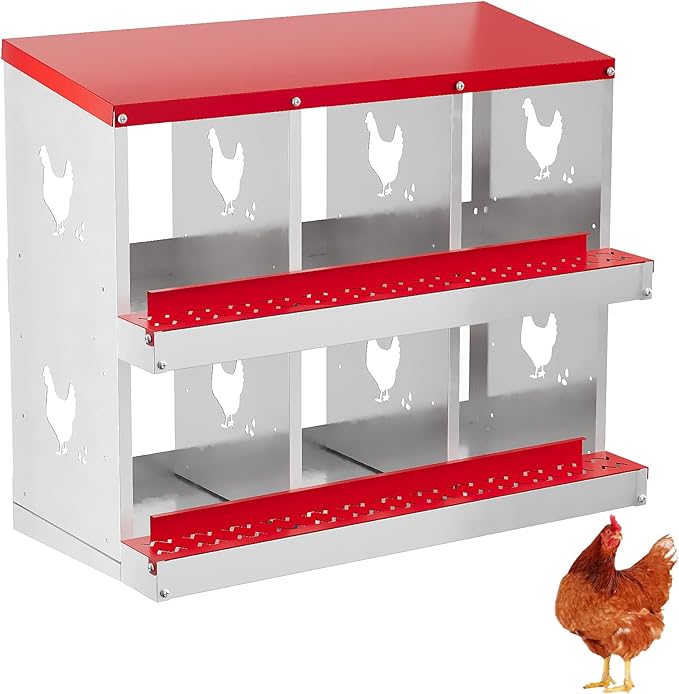 6 Hole Chicken Nesting Box with Roll Out Egg Tray, Rustproof & Ventilated Chicken Laying Boxes for Hens, Chickens, Ducks | Easy-Clean Poultry Coop Accessories-PurrikoPets