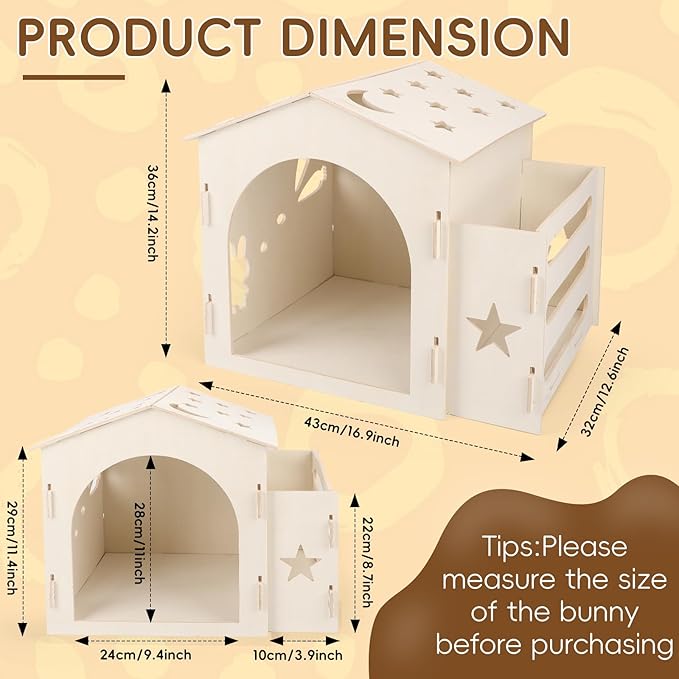 Extra Large Rabbit House & Rabbit Hay Feeder, Indoor Bunny Hideout with Feeder, Small Animal Houses & Habitats and Guinea Pig Hay Feeder-PurrikoPets