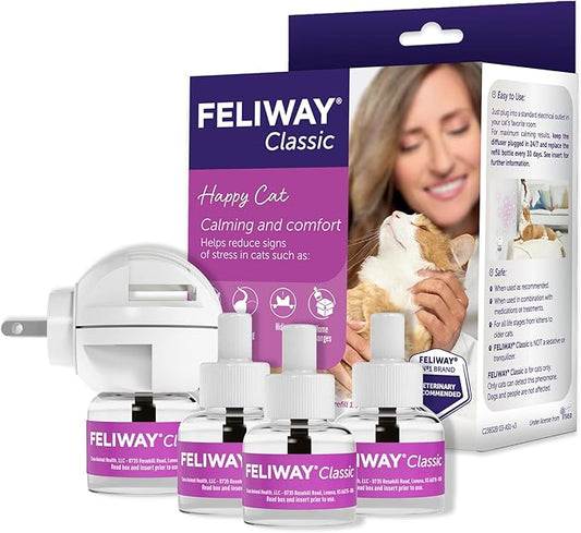 FELIWAY Classic Cat Calming Pheromone Diffuser: 1 Diffuser Kit & 3 Refills-PurrikoPets