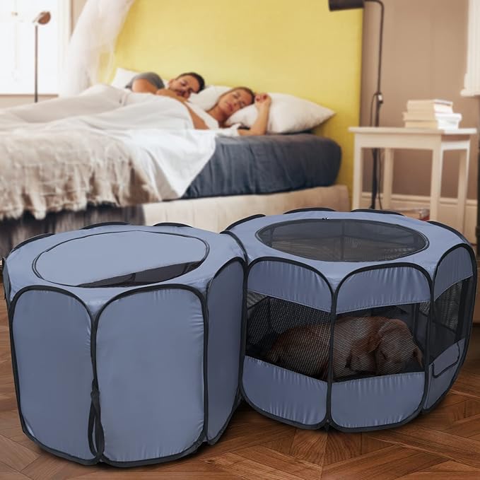 EighteenTek XLarge 2-in-1 Pop up Dog Playpen, Assembly-Free, with Leakproof Pet Pee Pads,Portable Foldable Cat Tent Enclosure Indoor Outdoors Puppy Kittens Small Animals Crates (M, 72" Lx36 Wx24 H)-PurrikoPets