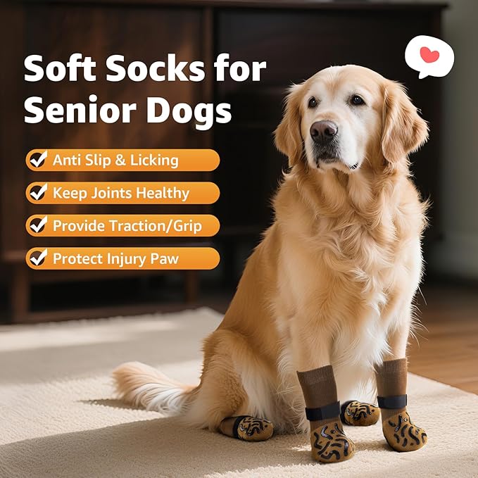Double Sides Non-Slip Dog Socks to Prevent Licking Paws - Strong Traction for Paw Protector, Senior Dogs, Hardwood Floors, Dog Booties with Grippers - Size Medium-PurrikoPets