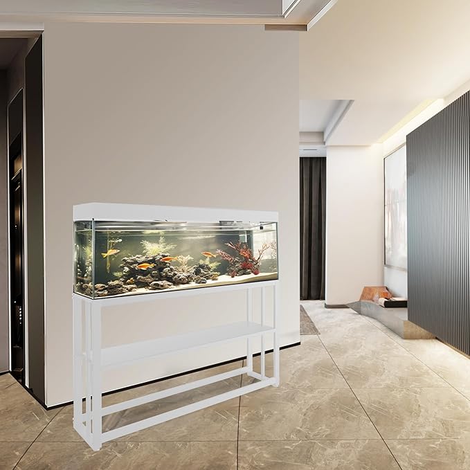 Akenow 55-75 Gallon Fish Tank Stand with Storage Shelf, 48.5 x14.9 x 29.2 Inch Aquarium Stand, Turtle Tank, Reptile Terrariums and Breeder Tank Stand,980LBS Capacity, White-PurrikoPets