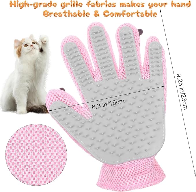 2 in 1 Pet Grooming Glove for Cats & Dogs, Efficient Deshedding Brush Pet Long Short Fur Removal Glove, Gentle Massaging Puppy Kitten Bathing Grooming Brush Tool, Easy Clean Floating Hair Mitt-PurrikoPets