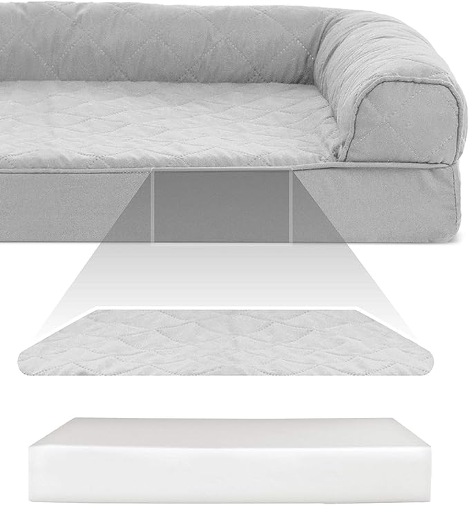 Furhaven Orthopedic Dog Bed for Large Dogs w/ Removable Bolsters & Washable Cover, For Dogs Up to 125 lbs - Quilted Sofa - Silver Gray, Jumbo Plus/XXL-PurrikoPets