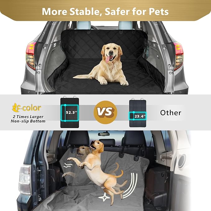 F-color SUV Cargo Liner for Dogs, Water Resistant Pet Cover Dog Seat Mat SUVs Sedans Vans with Bumper Flap Protector, Non-Slip, Large Size Universal Fit, Black-PurrikoPets