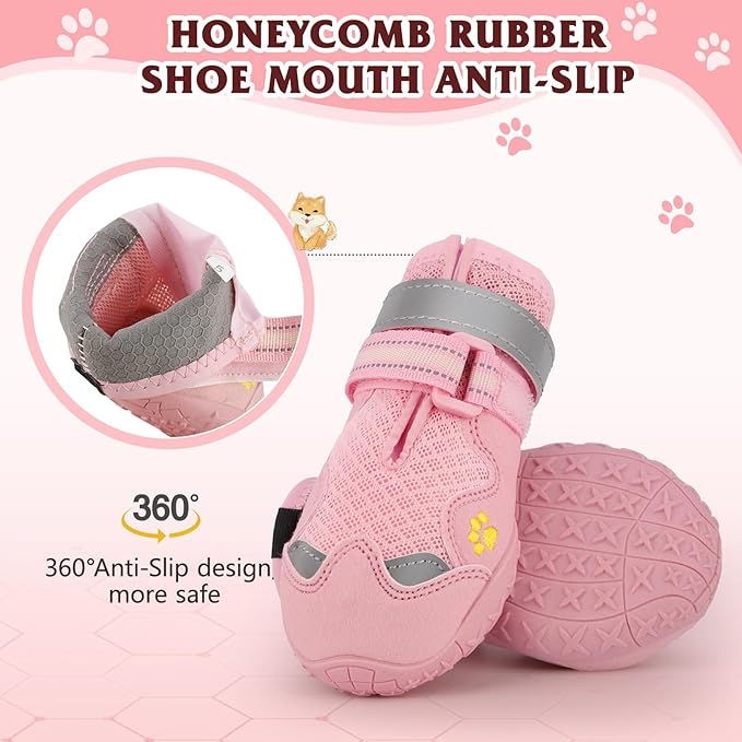 Dog Shoes for Large Medium Small Dog, Mesh Breathable Dog Shoes for Hot Pavement, Anti-Slip Dogs Boots Paw Protectors with Reflective for Outdoor Walking Indoor Hardfloors (Size 3)-PurrikoPets