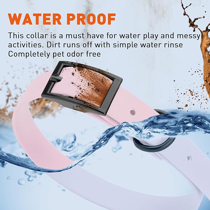 Dogline Biothane Waterproof Dog Collar Strong Coated Nylon Webbing with Black Hardware Odor- Proof for Easy Care Easy to Clean High Performance Fits Small Medium or Large Dogs, Pastel Purple-PurrikoPets