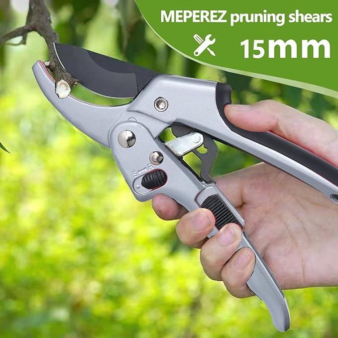 Garden clippers, premium Germany pruners, Work 3 times easier, professional ratchet pruning shears, cutting rose, flower, hedge, stem, tree, Sharp gardening scissors, Arthritis weak hand snips-PurrikoPets
